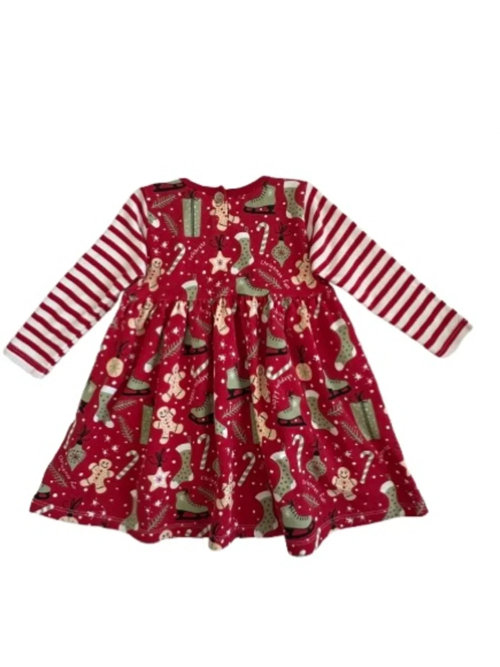 Tesa Babe Girl 18-24M Red & Striped Sleeves Jersey Cotton Blend Holiday Dress